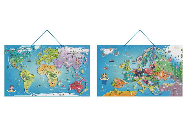 Promo Carte du monde ou d'europe magnétique en bois chez Lidl