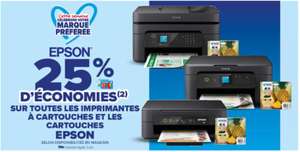 25% de réduction sur toutes les imprimantes à cartouches et les cartouches EPSON (sur la carte de fidélité)