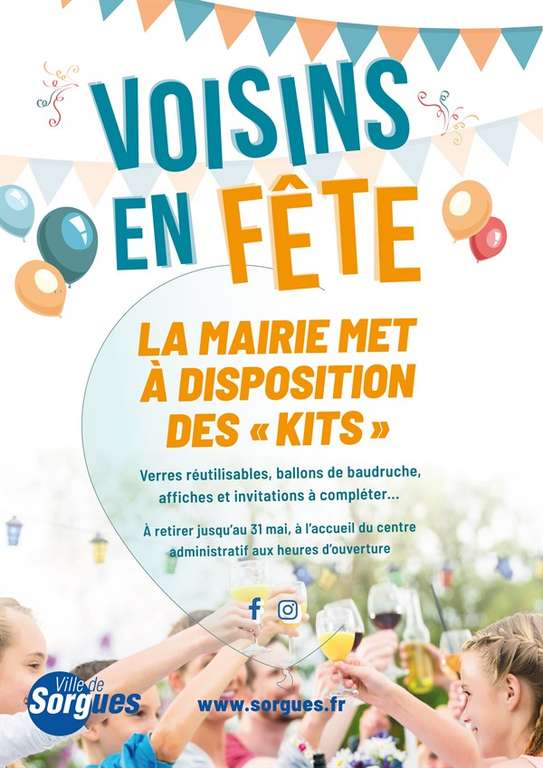 [Habitants] Distribution gratuite de Kits pour la Fête des Voisins (verres réutilisables, ballons de baudruche, invitations) - Sorgues (84)