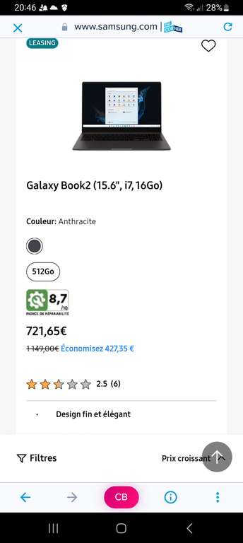[The Corner] PC Portable 15.6" Samsung Galaxy Book2 - i7-1255U, 16 Go RAM, SSD 512 Go, FHD, Wi-Fi 6