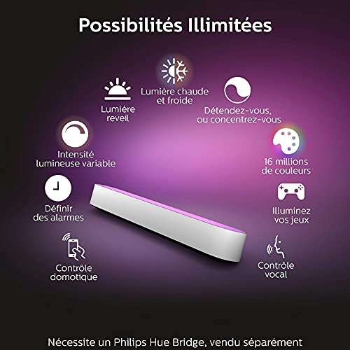 Kit Philips Hue Play Pack White & Color Ambiance X2 6,6 W + Pont de Connexion
