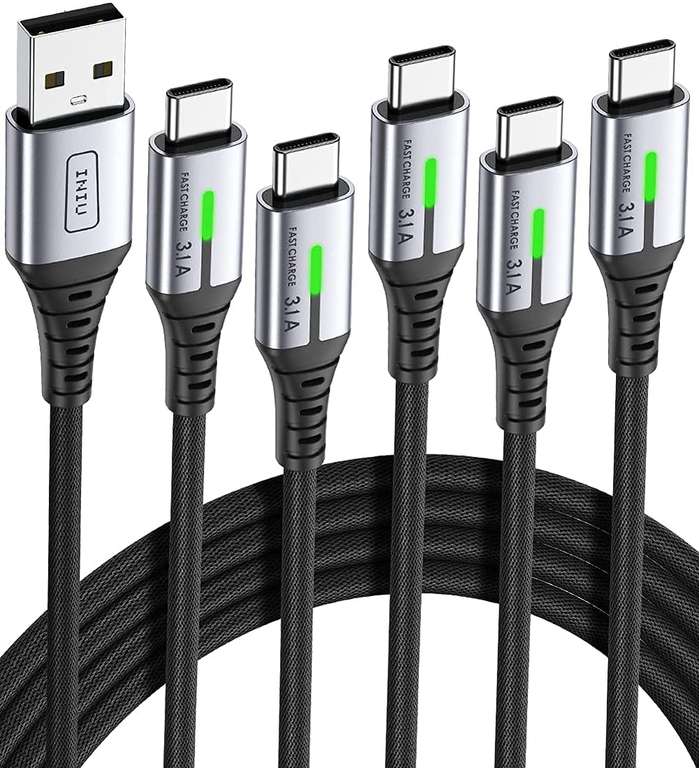 Lot de 5 Câbles USB C Iniu - 3.1A (Via Coupon - Vendeur Tiers)