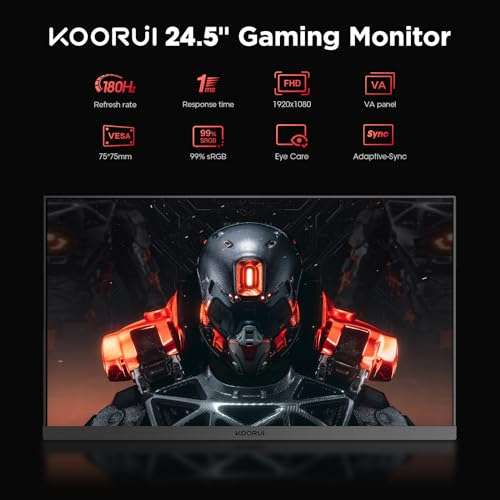 Écran PC 24,5" Koorui - FHD (1920 x 1080), VA, 1ms, Adaptive Sync, Grand Angle de Vue 178°, Displayport (180Hz) et 2X HDMI (144Hz)
