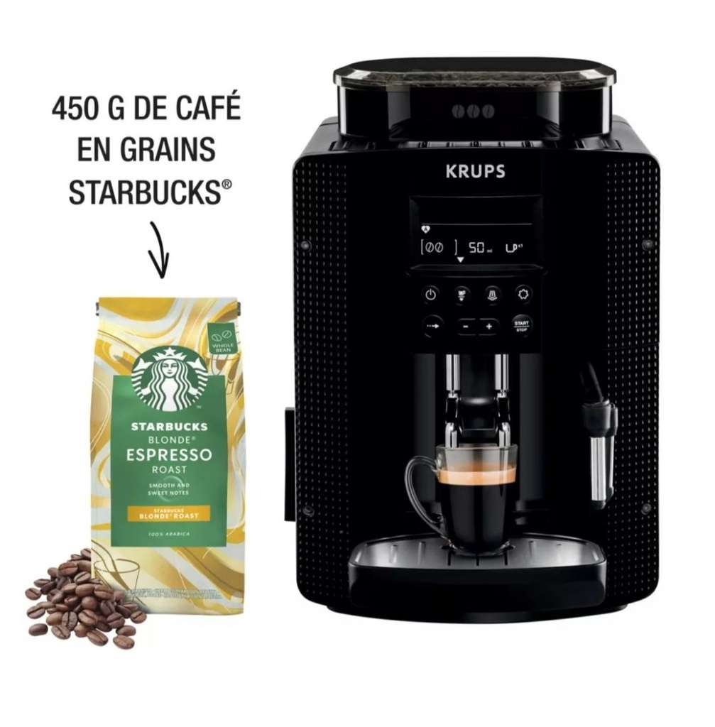 Machine à expresso automatique avec broyeur à grains Krups YY4729FD + 450g  de café en grain Starbucks –
