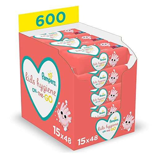Lot de 15 Paquets Pampers de 40 Lingettes Bébé Kids Hygiene On-The-Go - 600 Lingettes (15 x 40), Sans Alcool (Via Abonnement)
