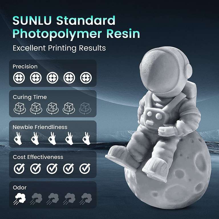 Lot de 10 kg de résine UV SUNLU pour impression 3D (blanc, noir ou gris)