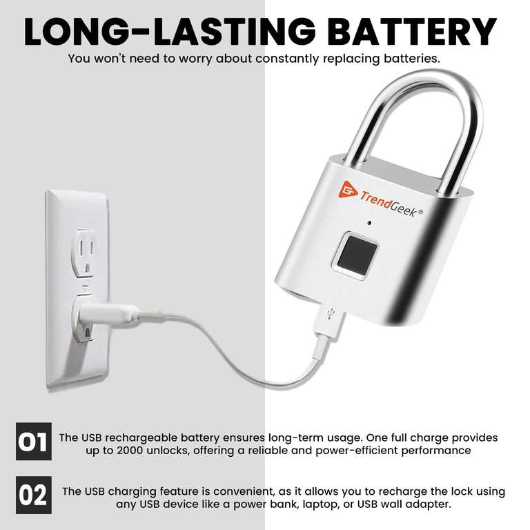 Cadenas Fingera Biométrique Anti-Empreintes - Étanche IP67 USB - Sans Clé Pour Sport, Bagages, Casiers
