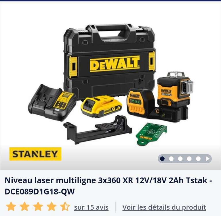 Niveau laser multiligne 3x360 XR 12V/18V 2Ah Tstak - DCE089D1G18-QW (vendeur tiers)