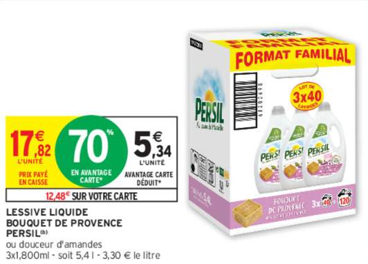 Lot de 3 bidons de lessive liquide Persil bouquet de Provence - 3x1,8 L  (via 12,48€ sur la carte fidélité) –