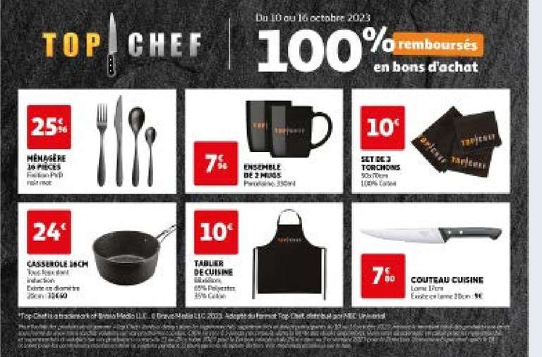 Selection d'articles de cuisine Top Chef 100% remboursés en bon d'achat