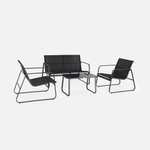 Salon de jardin industriel Silvi en métal noir - 4 places - 1 canapé + 2 fauteuils