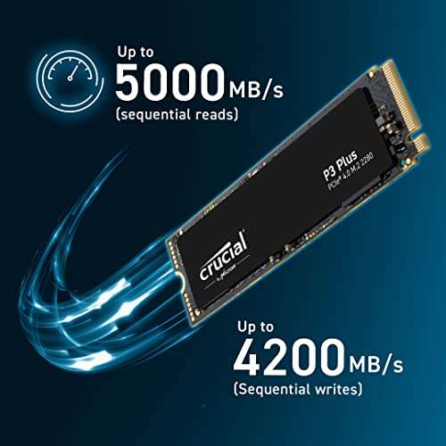 SSD interne M.2 NVMe 4.0 Crucial P3 Plus - 4 To, QLC (Jusqu'à 5000-4200 Mo/s)