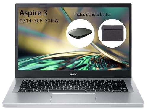 PC Portable 14'' Acer Aspire 3 A314-36P-31MA - Full HD IPS, i3-N305, RAM 8 Go, SSD 512 Go, Intel UHD Graphics, Windows 11