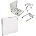 Table de camping blanche avec 4 chaises - Fonction valise - 120 x 60 x 55 / 62 x 70 cm