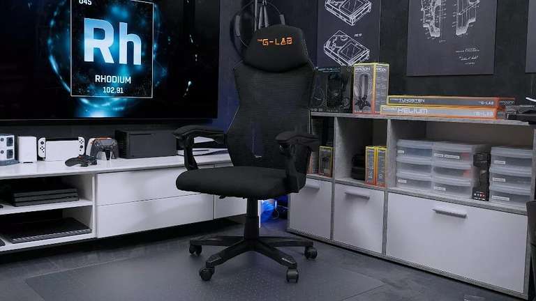 Chaise de bureau Gaming G-Lab K-Seat Rhodium Atom - Maille Respirante, Ergonomique, Appui-Tête Rembourré, Dossier Inclinable 120°