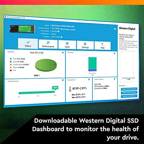 SSD interne M.2 NVMe Western Digital WD Green SN350 (WDS100T3G0C) - 1 To (Jusqu'à 3200-2400 Mo/s)