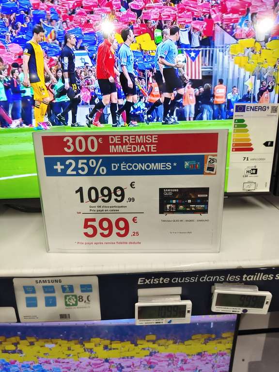 TV 65" Samsung 65Q60C - 4K UHD, QLED, 50hz (via 199.75€ sur Carte Fidélité) - Carrefour Ecully (69)