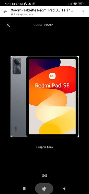 Tablette 11" Xiaomi Redmi Pad SE, FHD+ 90 Hz, Snapdragon 680, 8Go, 256Go, 8000 mAh (Version Globale CN)
