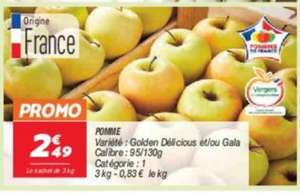 Sachet de pommes Variété Golden Delicious ou Gala - Catégorie 1, origine France (3 kg)