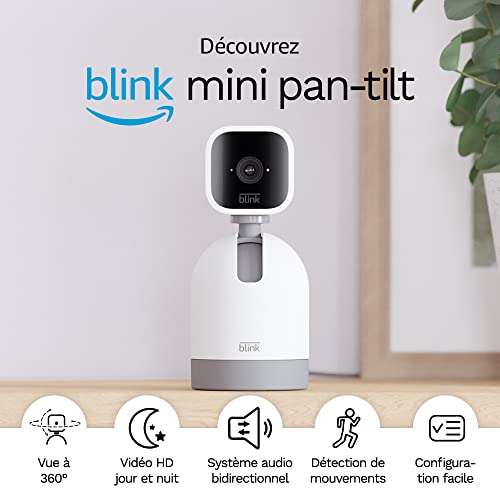 Camera de Surveillance d'intérieur Blink Mini Pan-Tilt - Rotative, Audio bidirectionnel, vidéo HD, détection mouvements, Alexa intégré