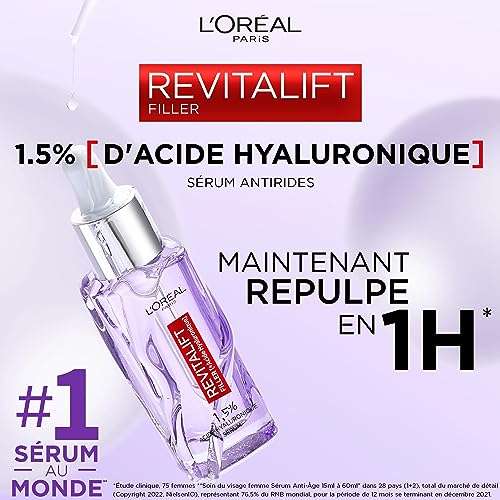 Sérum Anti-Rides L'Oréal Paris Revitalift Filler - Hydratant, Lissant & Anti-Âge, 30 ml