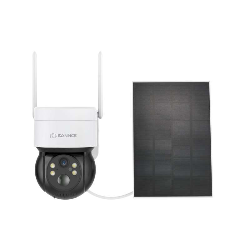 Caméra de surveillance sans fil SANNCE avec Panneau Solaire- 4MP (2560x1440), IP65, Vision nocturne couleur, Détection PIR, Compatible Alexa
