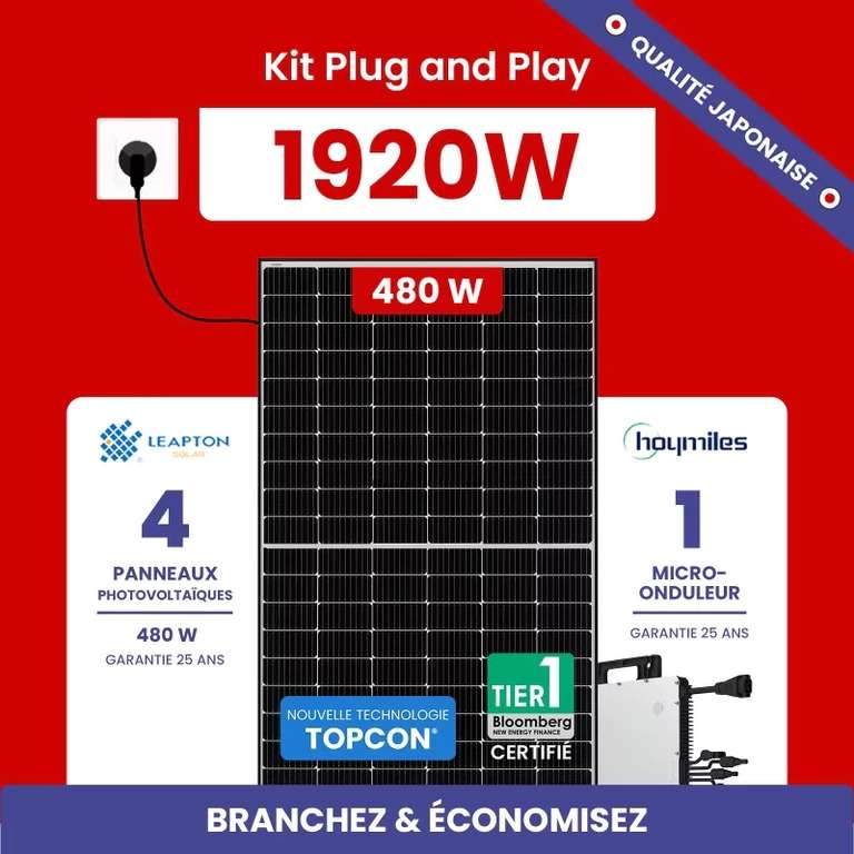 Kit de 4 Panneaux solaires Plug And Play Topcon Leapton Solar - 1920W (materfrance.fr)