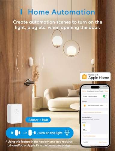 Détecteur Connecté Meross - Hub inclus, Pour Portes & Fenêtres, WiFi, Compatible Apple Home, Alexa & Google