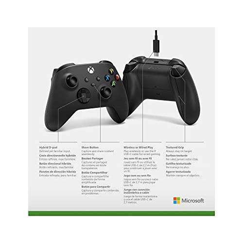 Manette sans fil Microsoft Xbox Carbon Black + Cable PC