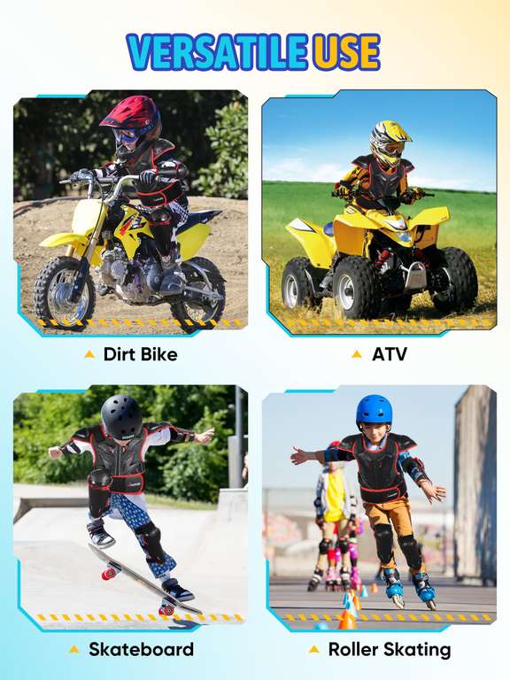 Équipement Protection Enfant 5 Pièces - Gilet, Genouillères, Coudières - Pour Vélo, Skate, Moto Cross