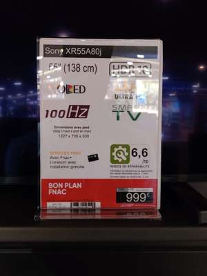 TV OLED 55" SONY Bravia XR-55A80J - 4K UHD, Dolby Atmos, Dolby Vision, HDMI 2.1, Fnac de Parinor (93)