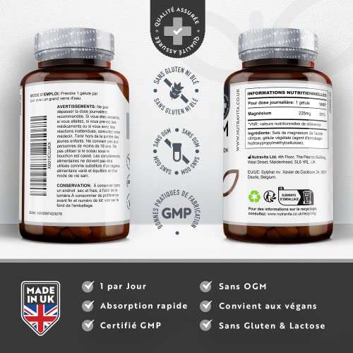 Citrate de Magnesium Nutravita 765 mg - 240 Gélules Véganes (via formulaire - vendeur tiers)