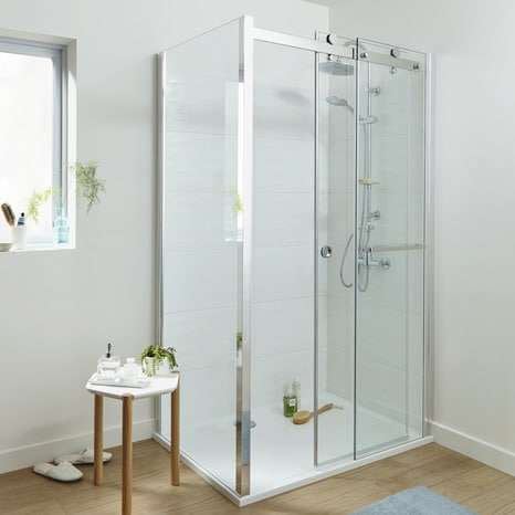 Porte de douche coulissante 2 volets GoodHome Naya - l. 122.5, cm en verre transparent - Villefranche (69)