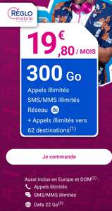 Forfait mobile Reglo Mobile 5G - Appels, SMS, MMS Illimités, 300 Go dont 22 Go en Europe et DOM (sans engagement)