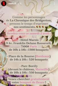 Distribution gratuite de bouquets de fleurs - Paris (75), Bordeaux (33) et Marseille (13)