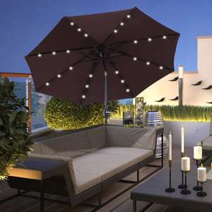 Parasol de jardin inclinable - Ø2,7m avec LED Solaire, Polyester Haute densité 180g/m², couleur Chocolat (Vendeur Tiers)