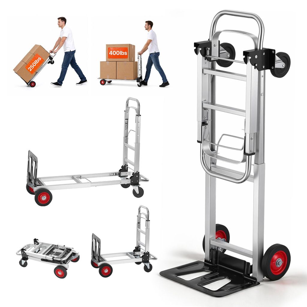 Diable pliant 2-en-1 Vevor en aluminium - Charge 181 kg, convertible chariot plateforme, roues caoutchouc