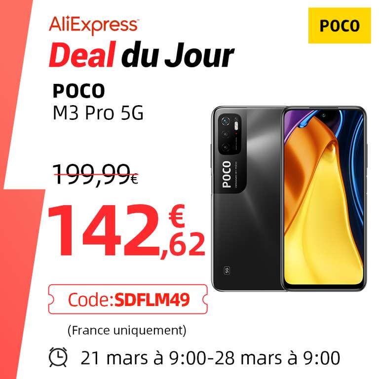 Smartphone 6.5" Xiaomi Poco M3 Pro 5G - 4 Go RAM, 64 Go (Entrepôt France)