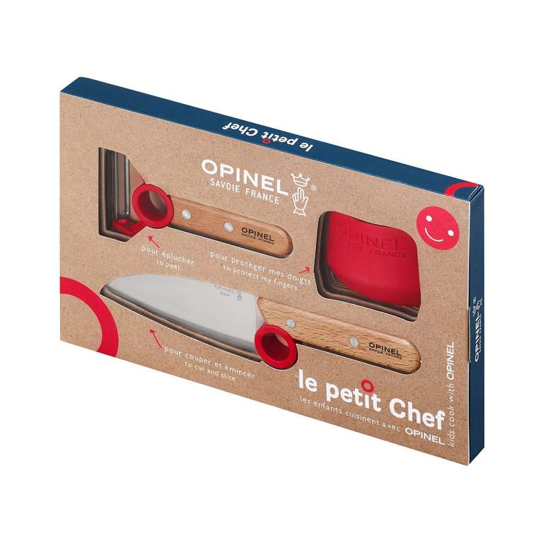Coffret d'ustensiles de cuisine pour enfant Opinel Le Petit Chef - rouge (avec couteau + éplucheur + protège-doigts)