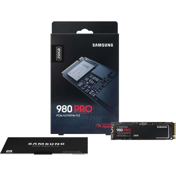 SSD interne M.2 NVMe 4.0 Samsung 980 Pro (MZ-V8P1T0BW) - 1 To, TLC, DRAM, Jusqu'à 7000-5000 Mo/s