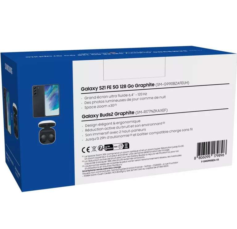 Pack Smartphone 6.4" Samsung S21 FE 5G - 128Go Gris + Écouteurs sans-fil Buds 2, Gris