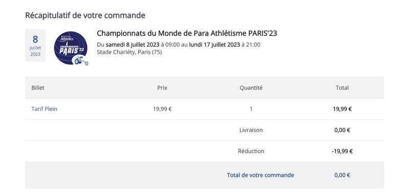 Billet gratuit pour les Championnats du monde de para-athlétisme + Concert 17 Juillet au Stade Charléty à Paris (75)