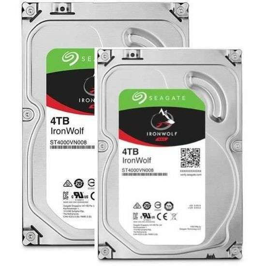 Lot de 2 disques durs 3.5" NAS Seagate IronWolf CMR ST4000VN008 - 2x 4 To