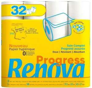 Paquet de 32 rouleaux de papier hygiénique Renova Progress (via 6,29€ sur la carte de fidélité)