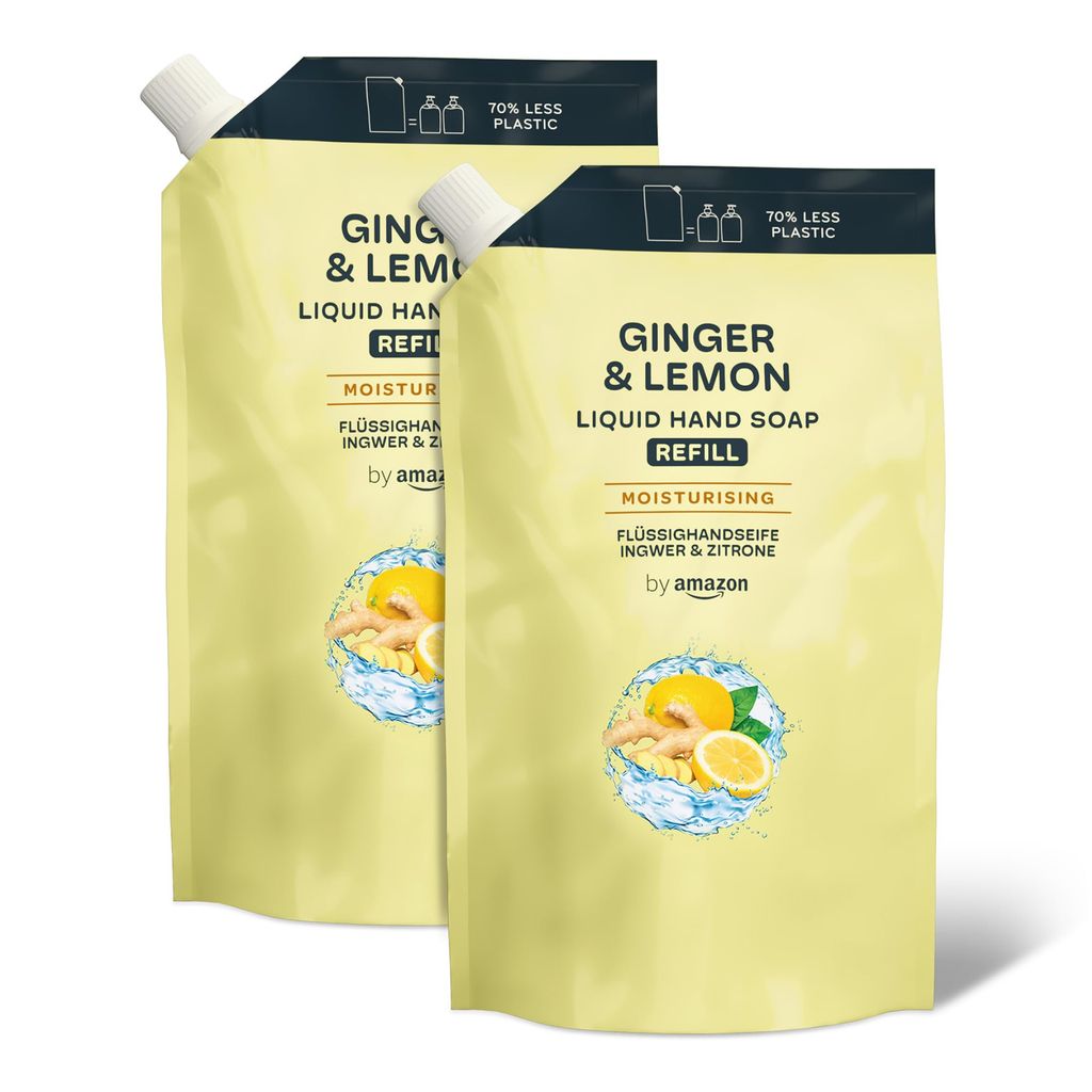 Recharge de savon pour les mains By Amazon - Gingembre et Citron, 2 x1000ml