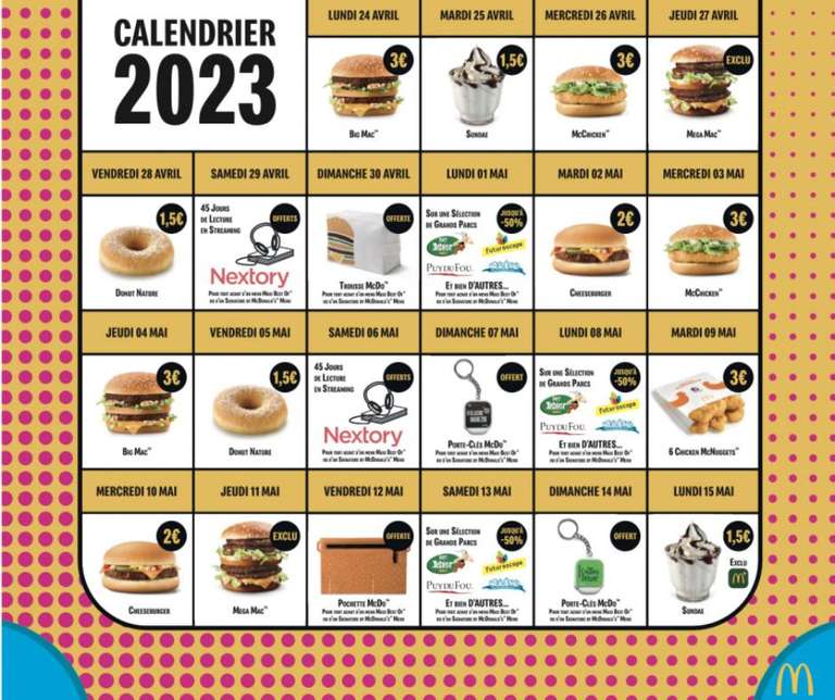 Sélection d'offres promotionnelles (burgers, glaces, snacks,...) différentes chaque jour - Ex : [25/04] Glace Sundae à 1,50€