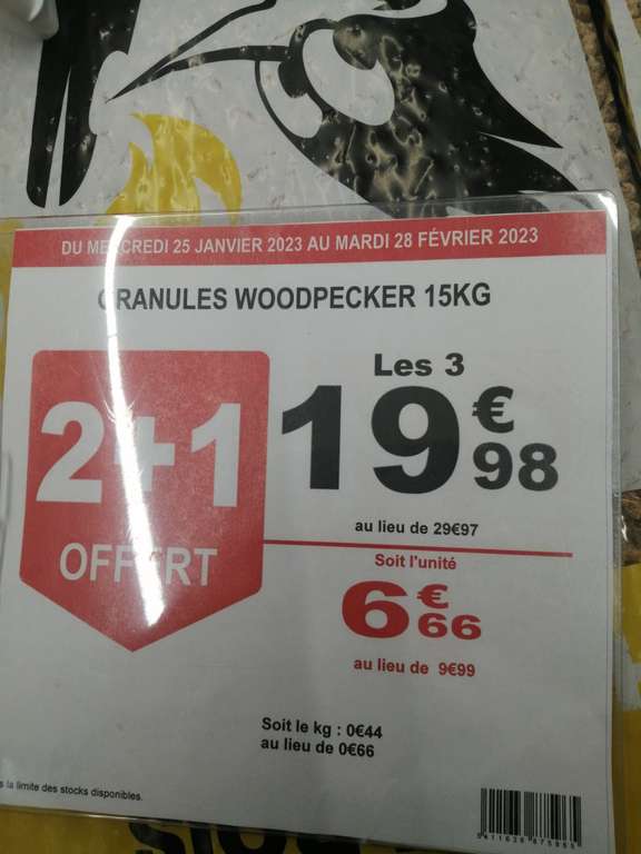 3 Sacs de granulés Woodpecker - 3x15Kg (Vineuil 41)