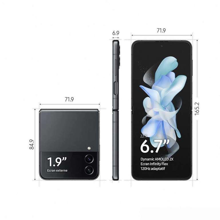 Smartphone 6.7" Samsung Galaxy Z Flip 4 5G - 256 Go, noir (via code + ODR 100€)