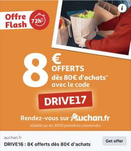 8€ offerts dès 80€ d'achats sur Auchan Drive