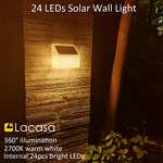 Lot de 4 Lampes Solaire Exterieur Murale Lacasa, 50 Lumen, 24 LED Blanc Chaud 2700K (via coupon - vendeur tiers)